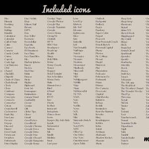 May include: A list of over 200 app icons, including popular apps like Facebook, Instagram, Amazon, Google, and Twitter. The list is organized alphabetically and includes a variety of categories, such as social media, shopping, entertainment, and productivity. The text "and more!" is at the bottom of the list.