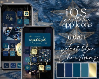 Petrol blue Christmas iOS app icons, full Christmas icon pack, aesthetic dark Christmas home screen - widgets and wallpapers - Petrol blue