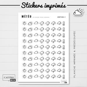 Stickers mini icônes météo pour agenda. Planche de stickers imprimés pour planner ou calendrier