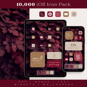 iOS-Symbole in Burgunderbeige, für iPhone und iPad, Widgets, Hintergrundbilder, Zitate – vollständiger Satz mit 10.000 Dateien