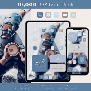 iOS ブルーとベージュのアプリ アイコン、iPhone および iPad 用、ウィジェット、壁紙の引用 - フルセット 10,000 ファイル
