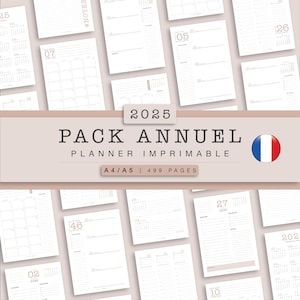 Agenda completa 2025 in francese da stampare - Pagine anno, trimestre, mese, settimana, giorno - Agenda datata stampabile A4 e A5