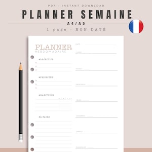 Insert hebdomadaire non daté en français à imprimer - 1 page - Planner imprimable pour agenda