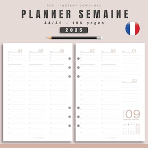 Agenda settimanale 2025 in francese da stampare - 2 pagine a settimana - Agenda datata stampabile nei formati A4 e A5 - Ricarica per agenda