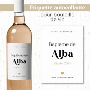 Étiquette baptême personnalisée bouteille de vin – autocollant cuvée du bonheur