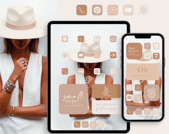 iOS beige app icons, warm beige icon pack - aesthetic original homescreen for iPhone and iPad - widgets and wallpapers