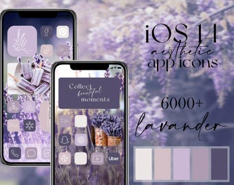 iOS lavander app icons, pack of 5 different purple icons, aesthetic purple lavander home screen