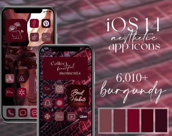 iOS burgundy app icons, pack of bordeaux tones icons, aesthetic line art widgets, burgundy wallpapers, handwriting and alphabet app icons