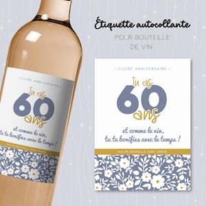 Bloemenetiket voor een 60e verjaardag om op te plakken – Wijncadeau voor een zestigste verjaardag