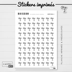 Mini adesivi con icone di cocktail per l'agenda. Foglio di adesivi stampati per bevande per planner o calendario