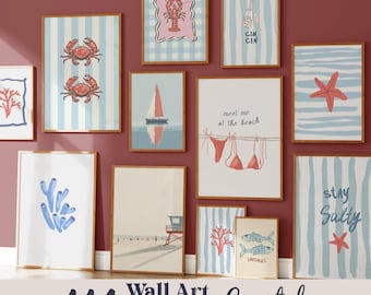 Bundle of digital seaside posters, Mediterranean style holiday posters