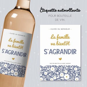 Etiqueta floral para botella de vino: la familia pronto crecerá. Regalo original para futuro nacimiento
