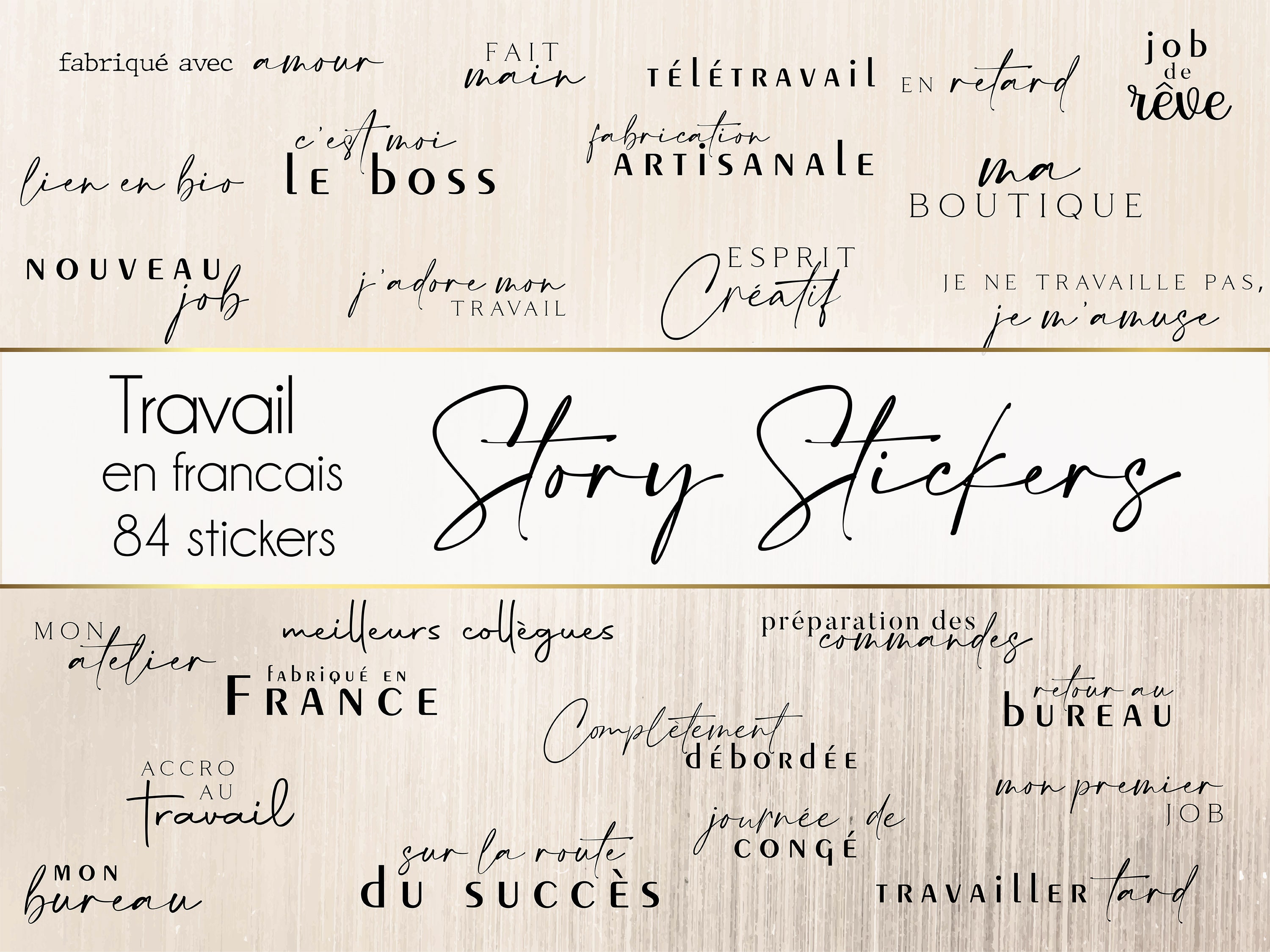 Instagram story stickers in French, work stickers for story or digital diary, instant download