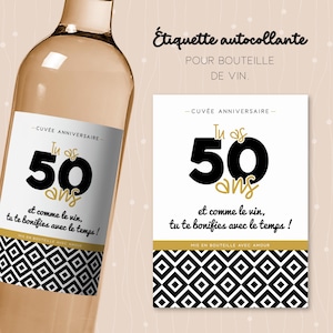 50e verjaardagsetiket voor wijnfles, origineel cadeau