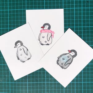 Penguin Original Linocut Print l Multiple Colors, Set or Single l Hand Carved Block Print l Cute Animal Stamp Art l Mini Art