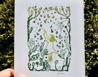 Original Fall Linocut / Original Block Print / Hand Carved / Hand Printed
