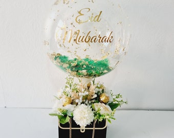 Personalized Balloon Bouquet: Artificial Flowers & Chocolates Gift Bag