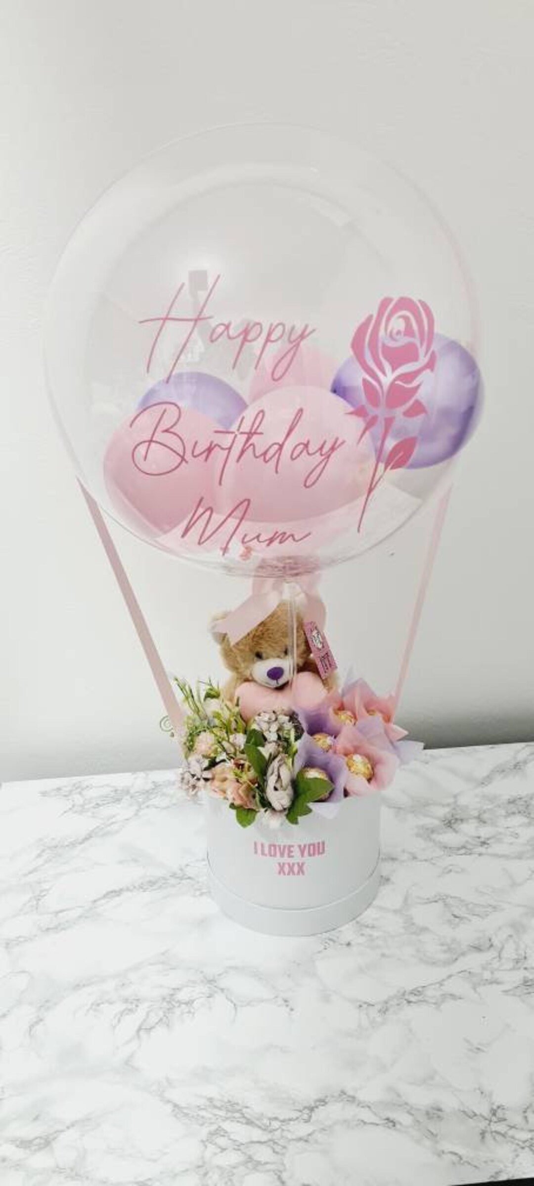 Personalised Mum Teddy Bear Balloons With Flowers and Choocolate - Etsy UK