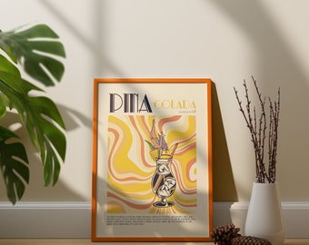 Poster illustration cocktail vintage Piña Colada