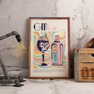 Poster illustration cocktail vintage Gin&Tonic