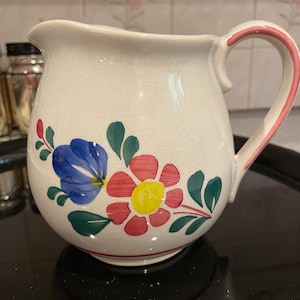 East German Pottery Pitcher Vase - Flowers 1258/5 Vintage