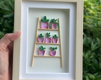 Quilled Paper Succulent Shelf Art, 3D Botanical Wall Decor, Wall hanging plant decor, framed art with plants, plant lover gift