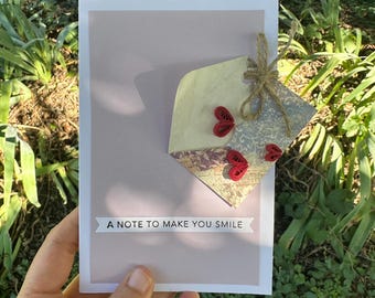 Handmade Quilled Hearts Card: Vintage Mini Envelope, Love Notes