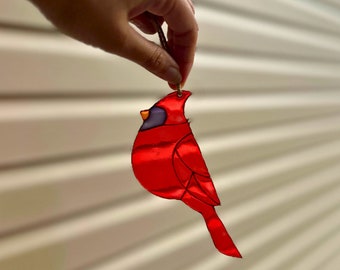 Hand Painted Cardinal Suncatcher, Shatterproof Acrylic Window Hanging, Bird Lover Memorial Gift