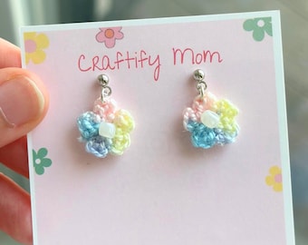 Handmade Micro Crochet Floral Earrings: Lightweight Minimalist Jewelry