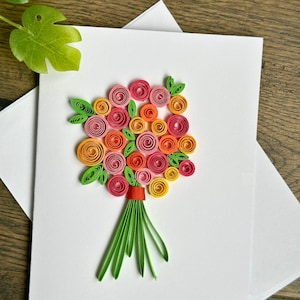 3D Flower Bouquet Quilling Greeting Card, Unique Handmade Floral Design, Handcrafted greeting card, flower bouquet art, frame-able cards