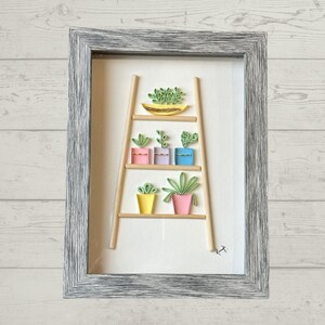 3D Quilling Plant Ladder Framed Artwork - Botanical Paper Quill Wall Decor - Handcrafted Nature-Inspired Quilled Plants in Unique 3D Design