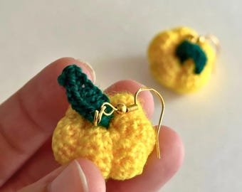 Handmade Crochet Pumpkin Earrings: Fall Harvest Jewelry