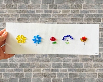 Sea Glass Flower Art, Canadian Coastal Decor, Minimalist Botanical Wall Art (12x4")