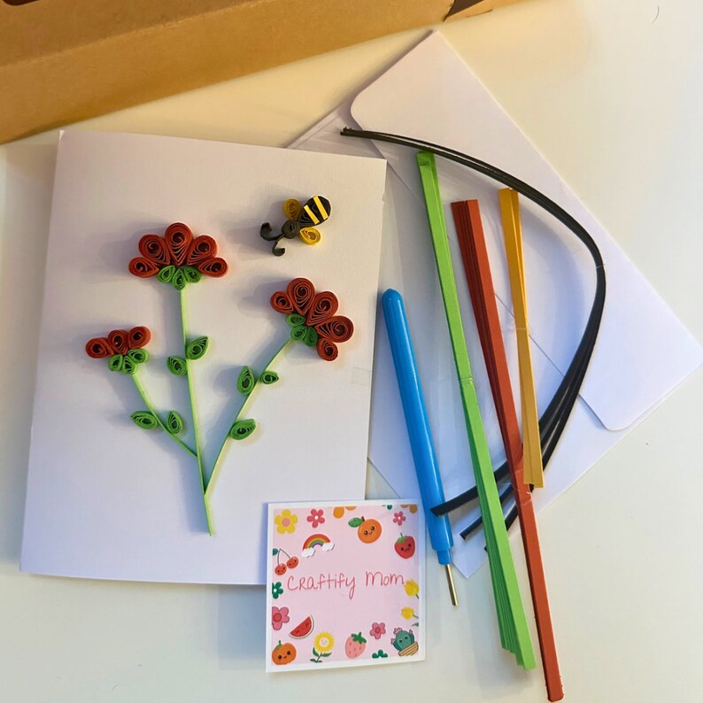 DIY Quilled Card Kit, Starter Quilling Kit, Flower Garden Card Making