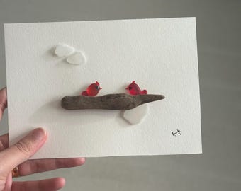 Sea Glass Cardinal Bird Wall Art: Coastal Nature Decor