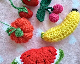 Handmade Crochet Fruit Set: Amigurumi Play Food, Kitchen Decor