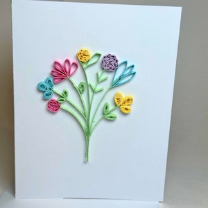 Bouquet floral printanier fleur carte de voeux piquante en papier pastel - motif floral printanier fabriqué à la main - cadeau parfait pour Pâques, fête des mères