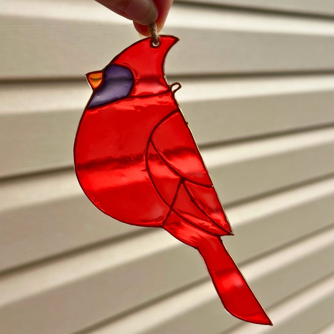 Cardinal Suncatcher, Acrylic Sun Catcher, Glass Art Painting, Bird Art