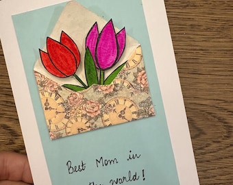 Handmade 3D Pop Up Tulip Card for Mom, Everlasting Bouquet Greeting