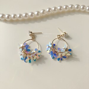 Handmade flower earrings gold plate, 925 sterling Silver Studs Earrings anti allergy