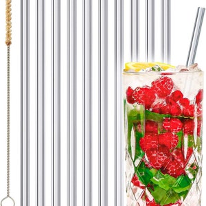 stråwline glass straws 10 pieces 23 cm, recyclable + cleaning brush (vegan) made of agave - ideal for cocktails, long drinks & juices