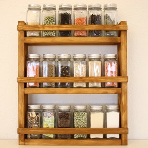 Spice rack, kitchen shelf made of wood for the wall or standing 3 shelves W 33.5 x H 38.5 cm x D 6.0 cm solid wood, gift image 3