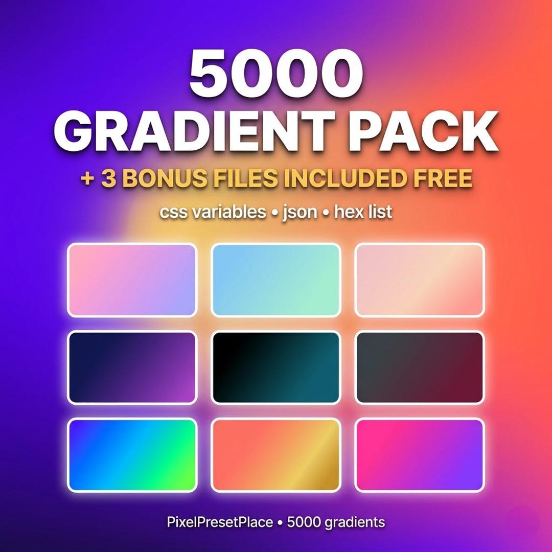 5000 Gradient Pack Svg + 3 Bonus Css Variables Json Hex List | Pastel ...