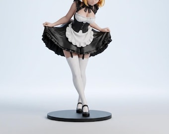 Anime Meisje Maid Outfit 3D Model STL 3MF 3D Print Anime Figuur Digitale Download
