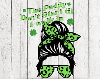 St Patricks Day Messy Bun, Green Leopard Print PNG SVG (Digital Download)