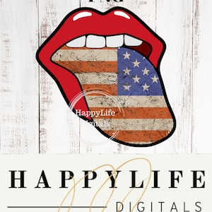 Distressed American Flag Tongue and lips PNG, Sublimation
