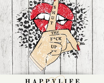 Red Glitter Lips PNG, STFU Hand, Sublimation Design (Digital Download)