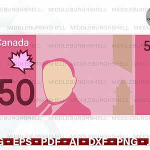 CAD Dollar SVG, Kanadischer Dollar, Kanada, Geld SVG, Kanadische Währung SVG, Bargeld SVG, Dollar Dxf, Dollar Png, Clipart, Kanada 50 Dollar-Schein