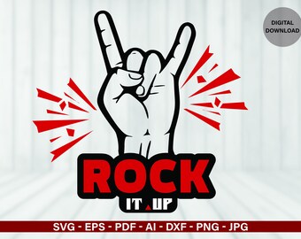 Rock, hand svg, Rock it up svg, Hand svg, Rock n Roll svg, Cutting file,  Cricut,  Silhouette, Cameo, SVG Digital Clipart Png Eps Pdf Dxf