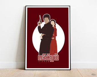 Vikram Movie  Retro Poster | kamal | Tamil Movie Art | Digital Poster | Printable Art | Kamal Haasan| Vikram | Tamil